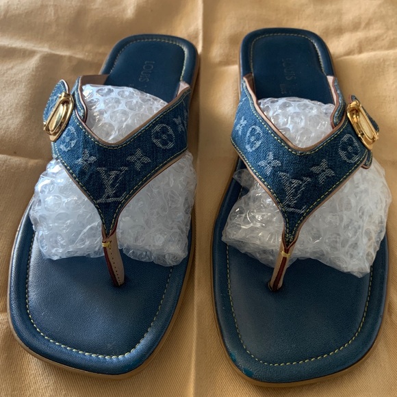 Louis Vuitton | Shoes | Auth Louis Vuitton Lv Monogram Denim Sandals Sz 4 | Poshmark